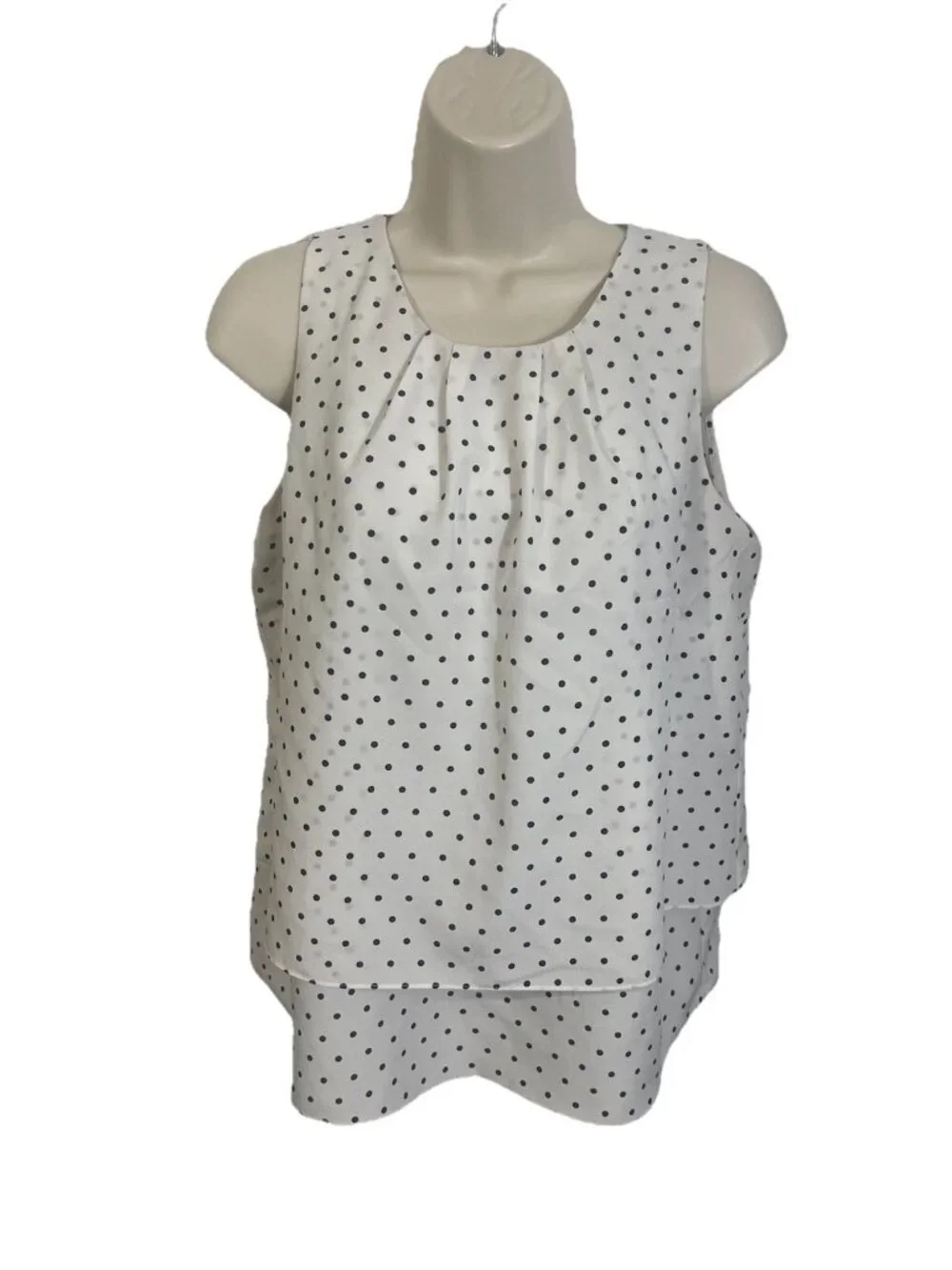 J CREW Women's Size 4 Tiered Polka Dot Blouse with Keyhole Back Black and White